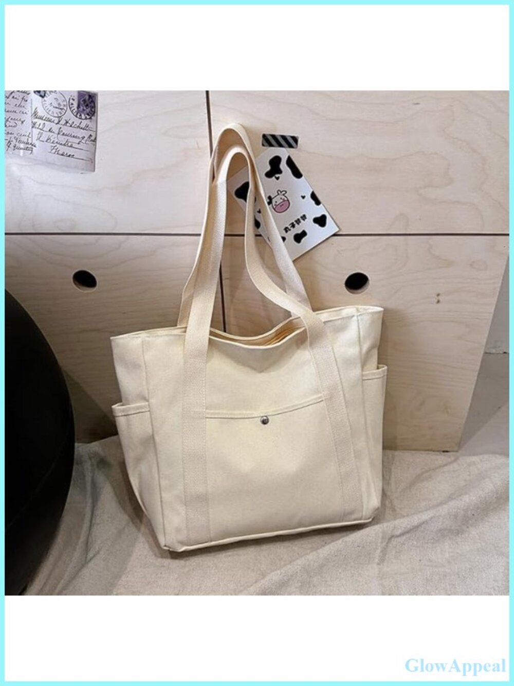 Large Capacity Canvas Tote Bag Multi-Pocket Shoulder Bag Portable Work Travel